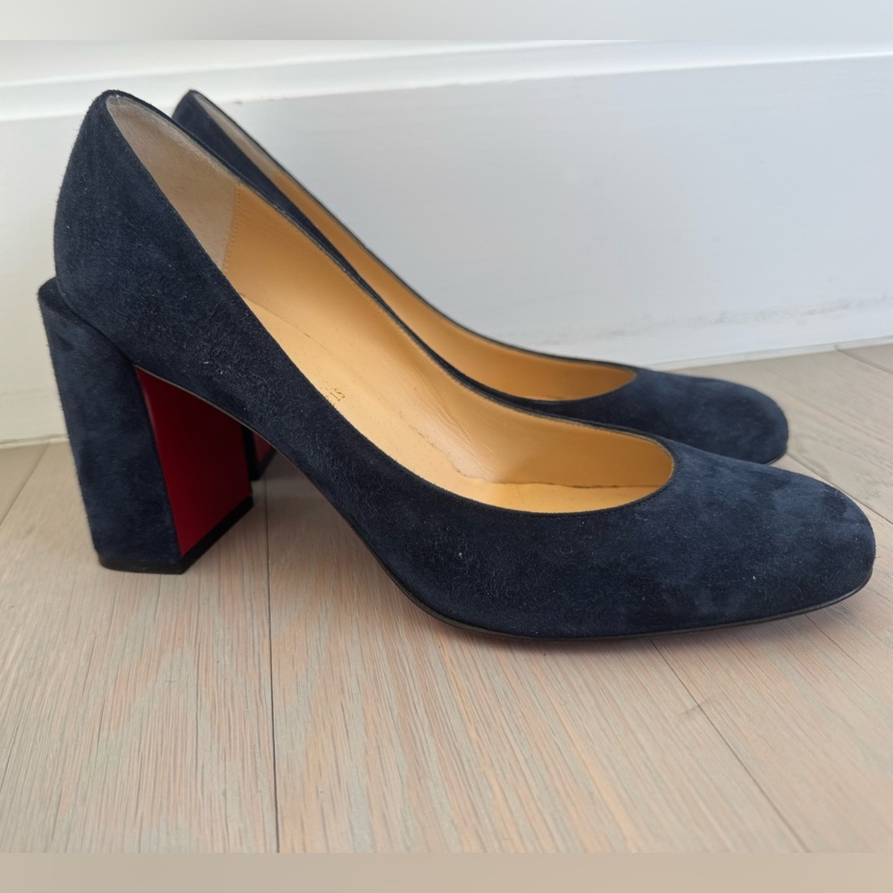 Christian Louboutin Navy Blue Suede Heels with Red Soles